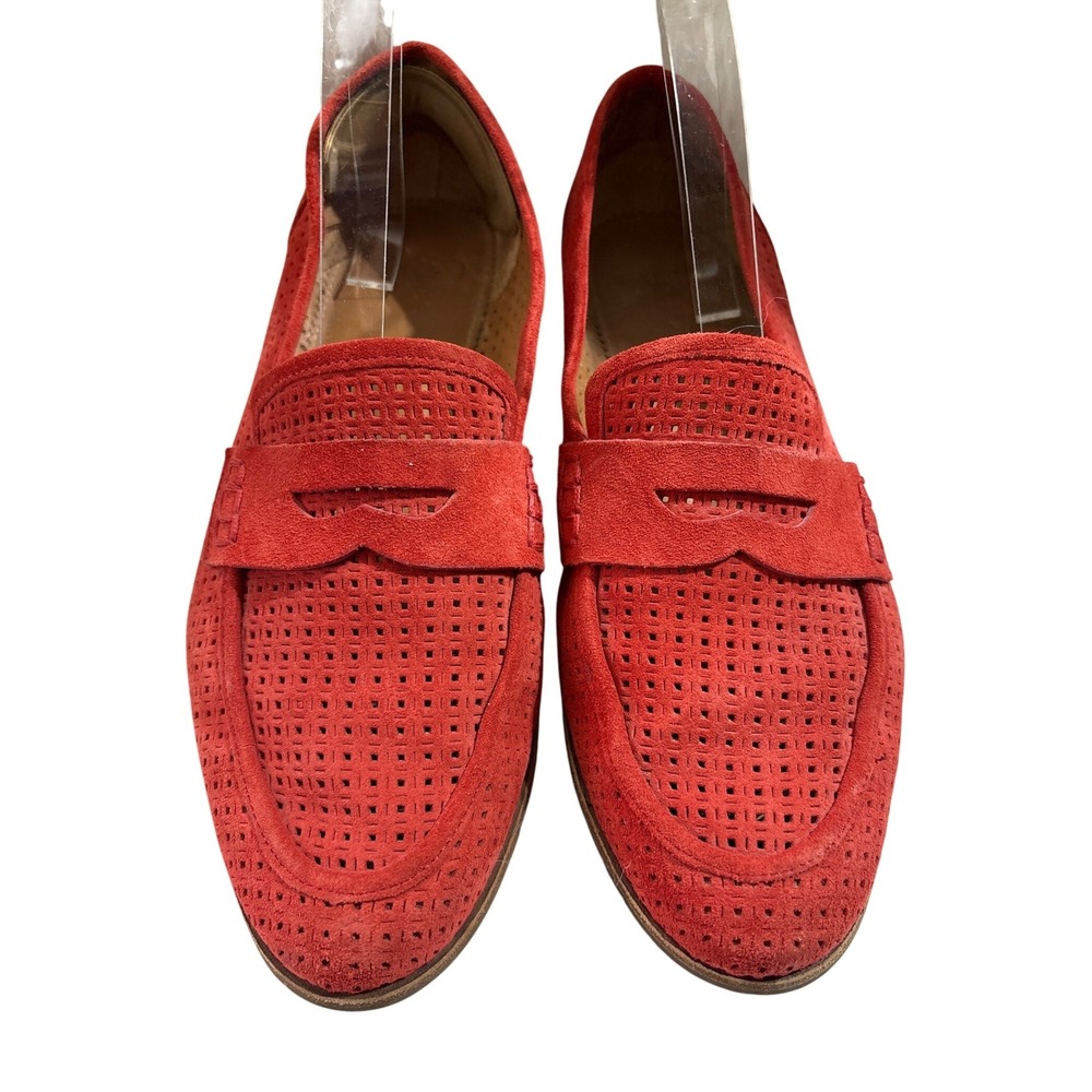 Sarto by Franco Sarto Womens Red Suede Perforated Penny Loafers Slip On Shoes